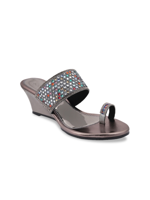 

SOLE HEAD Women Gunmetal-Toned Woven Design Heels, Metallic