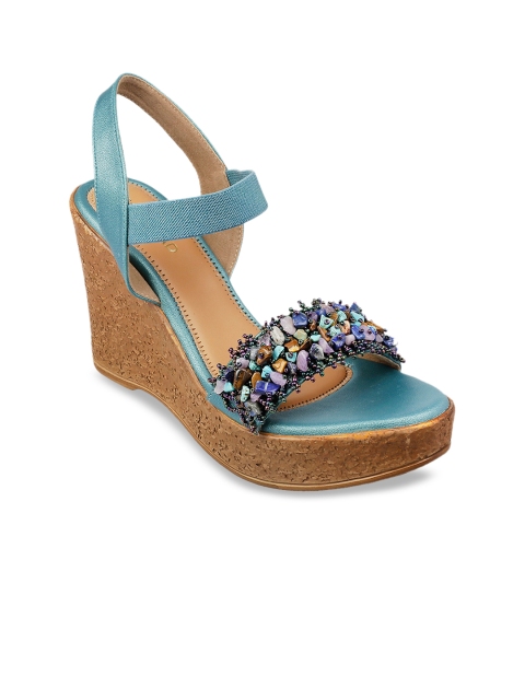 

SOLE HEAD Women Blue Embellished Wedges