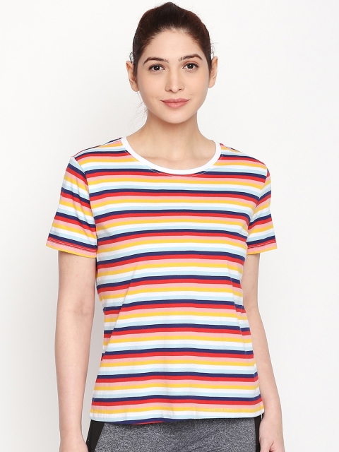 

Ajile by Pantaloons Women Multicoloured Striped Round Neck Pure Cotton T-shirt, Multi