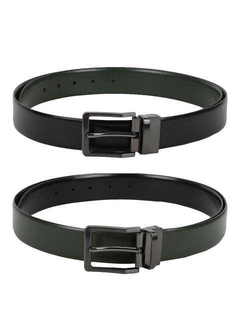 

Peter England Men Olive Green & Black Solid Reversible Leather Belt