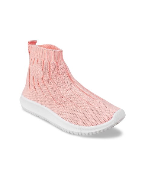 Kittens Girls Pink Woven Design Synthetic Mid-Top Slip-On Sneakers