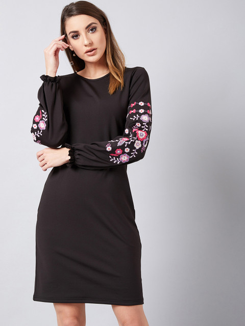 

Athena Women Black Embroidered T-shirt Dress