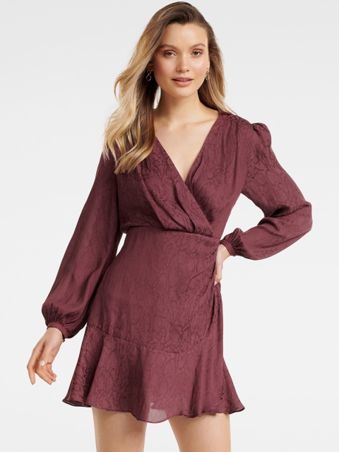 

Forever New Women Burgundy Snakeskin Printed Wrap Dress