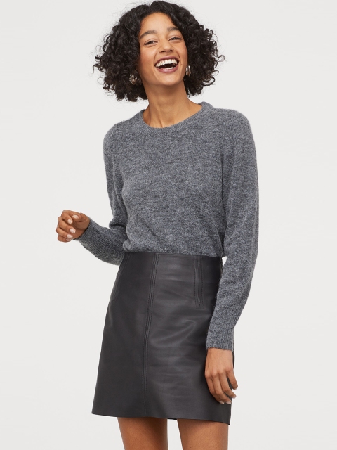 

H&M Women Black Short Leather Skirt