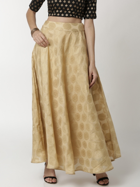 

De Moza Women Beige Self-Design Flared Jacquard Maxi Skirt