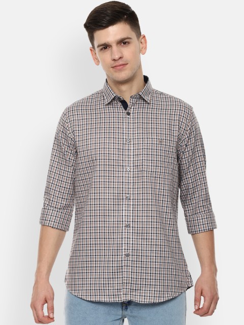 

Van Heusen Sport Men Beige & Grey Slim Fit Checked Casual Shirt