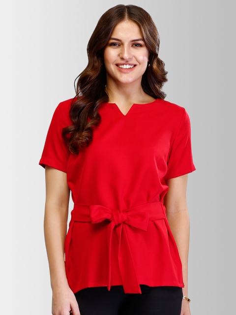 

FableStreet Women Red Solid Cinched Waist Top
