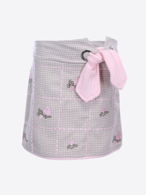 CUTECUMBER Girls Pink & Grey Checked Straight Knee-Length Winter Skirt