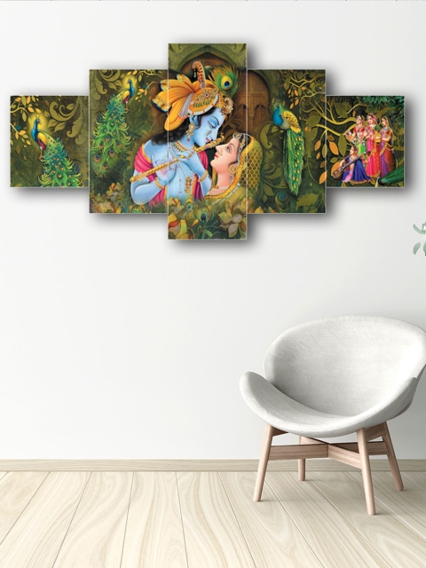 

eCraftIndia Set of 5 Blue & Green Radha Krishna Premium Canvas Painting