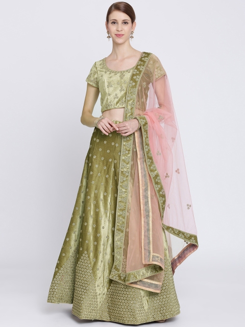 

Koskii Green & Pink Embellished Ready to Wear Lehenga & Unstitched Blouse with Dupatta