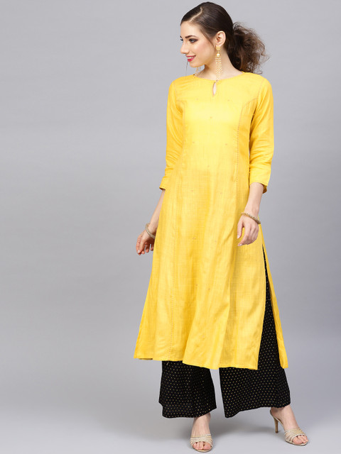 

Varanga Women Yellow Solid Straight Kurta