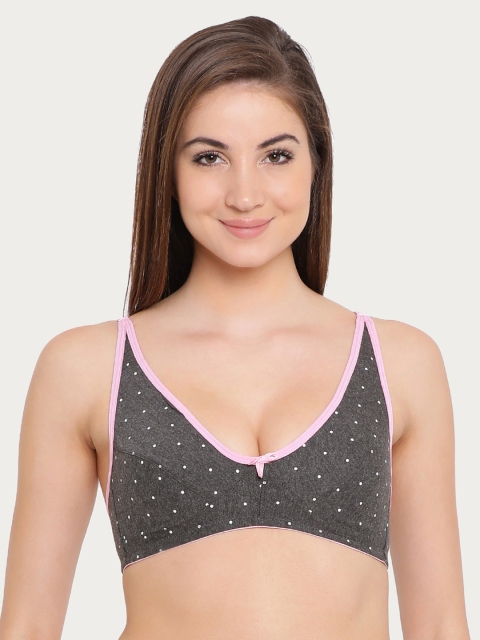 

Clovia Charcoal Grey & White Printed Non-Wired Non Padded Everyday Bra BR0922Z0532