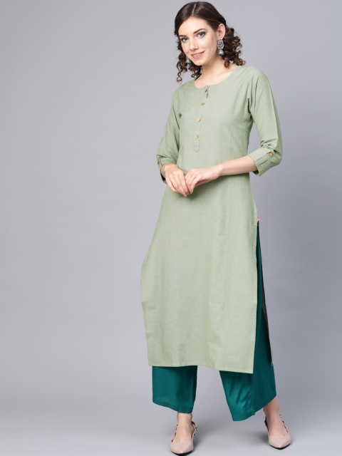 

Varanga Women Green Solid Straight Kurta