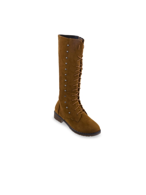 

SHUZ TOUCH Women Tan Solid Heeled Boots