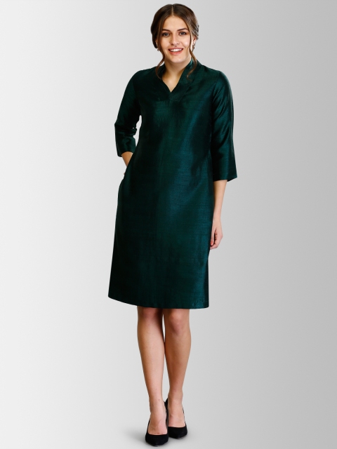 

FableStreet Women Green Self Design Sheath Dress