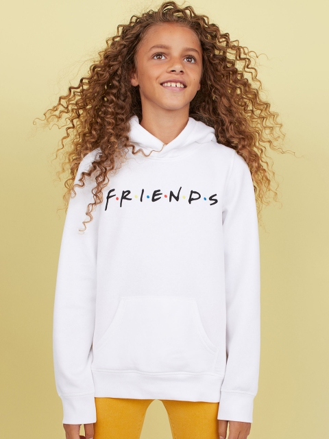 

H&M Girls White Printed Hooded Sweatshirt with Embroidery