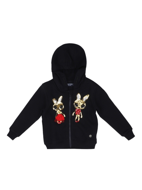 

Allen Solly Junior Girls Navy Blue Self Design Hooded Sweatshirt, Black