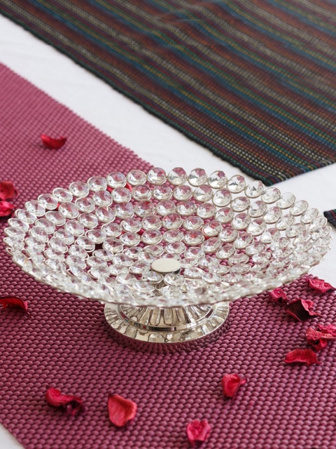 

eCraftIndia White & Silver-Toned Decorative Crystal Fruit Platter