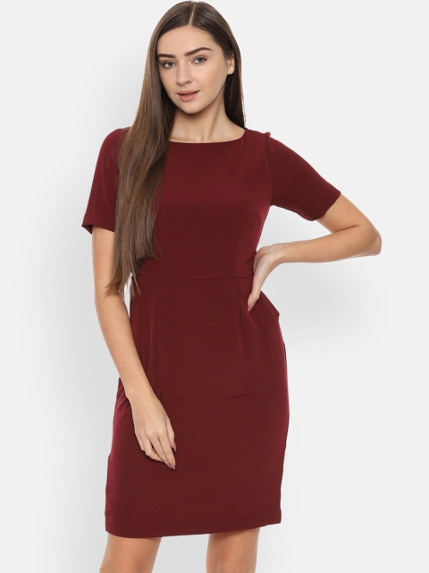 

Van Heusen Woman Maroon Solid Sheath Dress
