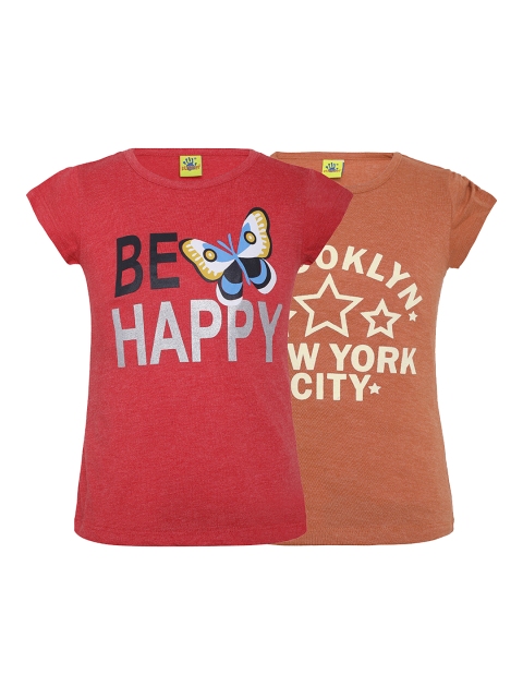 

Punkster Girls Pack Of 2 Printed Round Neck T-shirts, Red