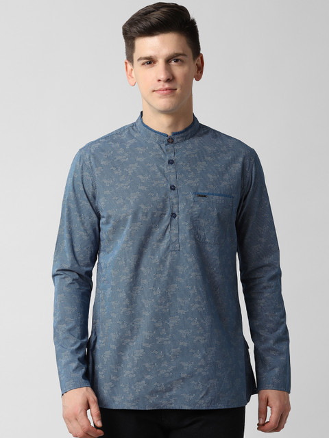 

Peter England Men Blue Printed Straight Kurta