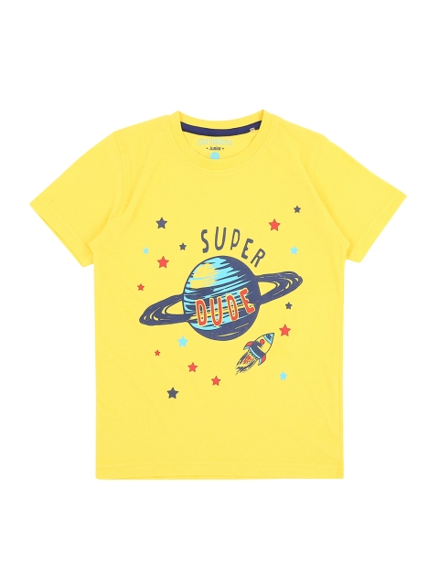 

Pantaloons Junior Boys Yellow Printed Round Neck Pure Cotton T-shirt