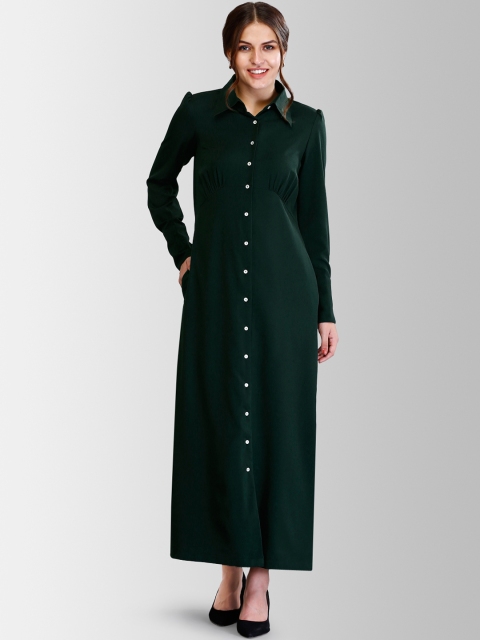 

FableStreet Women Green Solid Shirt Dress