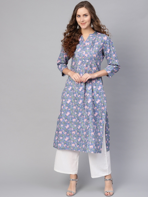 

Varanga Women Blue & Red Printed Straight Kurta
