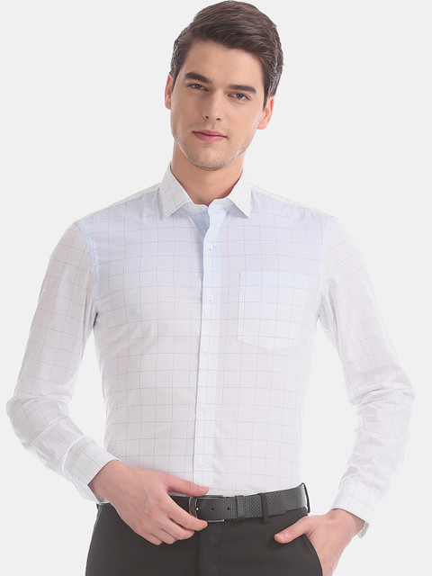 

Arrow New York Men White & Blue Slim Fit Checked Formal Shirt