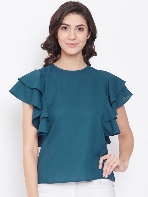 

Imfashini Women Teal Blue Solid Regular Top