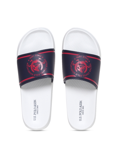 

U.S. Polo Assn. Men White & Navy Blue Printed Sliders