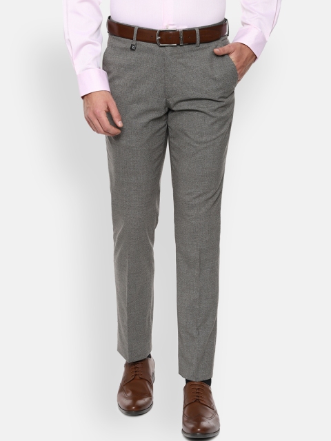 

V Dot Men Grey Skinny Fit Self Design Formal Trousers