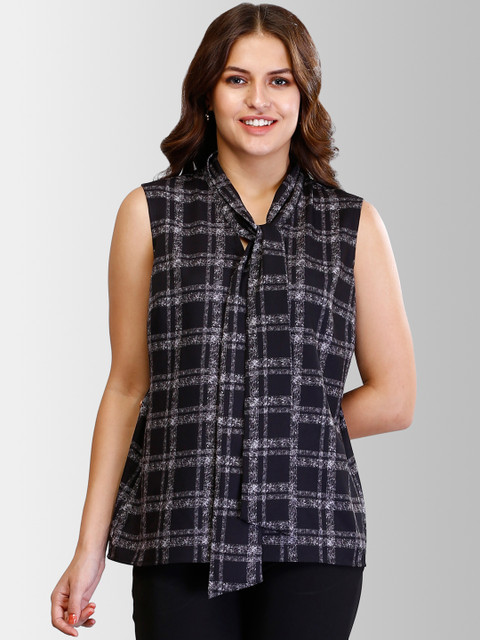 

FableStreet Women Black & Grey Checked A-Line Top
