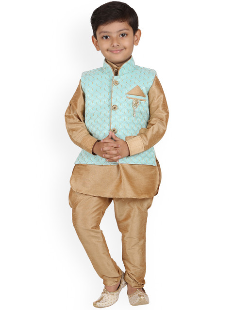 

Kidling Boys Turquoise Blue & Gold-Toned Self Design Kurta with Pyjamas