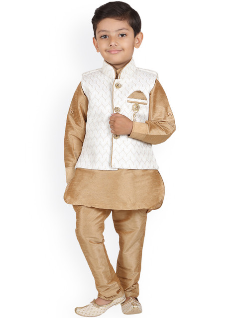 

Kidling Boys Cream-Coloured & Gold-Toned Self Design Kurta with Pyjamas