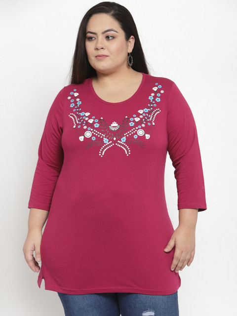 

plusS Women Pink Printed Longline Top