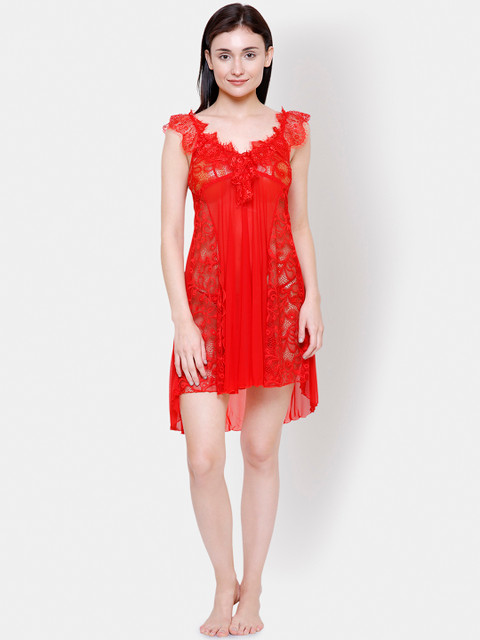 

Ms.Lingies Red Self Design Baby Doll MS053
