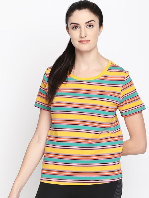 

Ajile by Pantaloons Women Yellow & Blue Striped Round Neck T-shirt