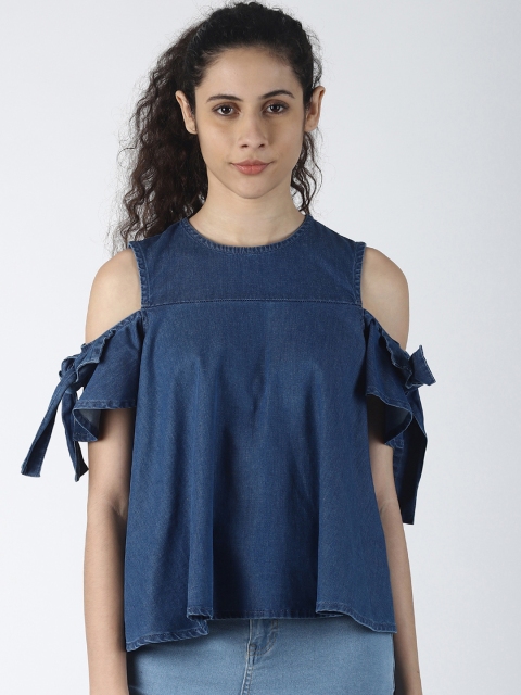 

Blue Saint Women Blue Solid A-Line Denim Top