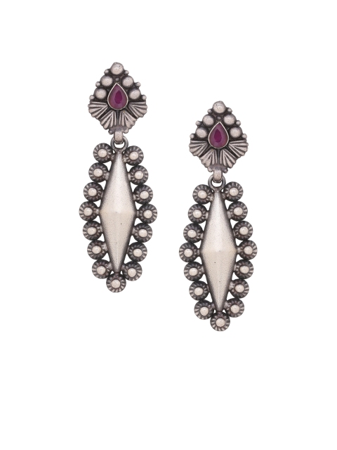 

Silvermerc Designs Silver-Plated & Purple Turquoise Diamond Shaped Drop Earrings