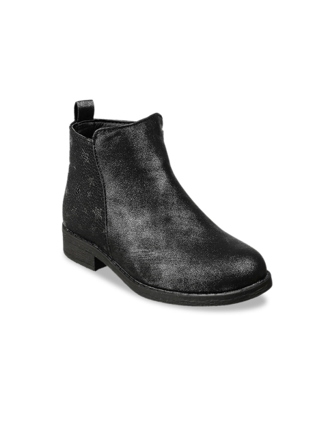 Kittens Girls Black Solid Synthetic Mid-Top Flat Boots