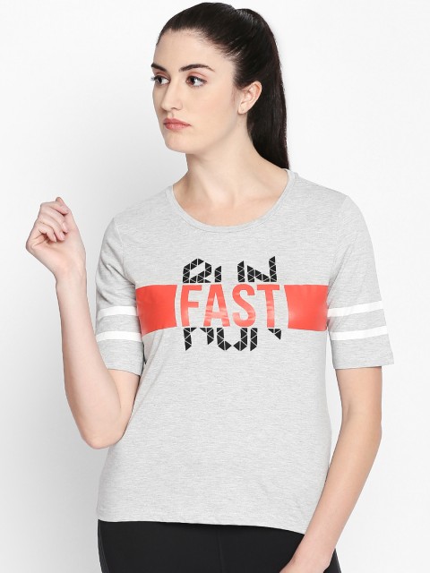 

Ajile by Pantaloons Women Grey Melange Printed Round Neck Pure Cotton T-shirt