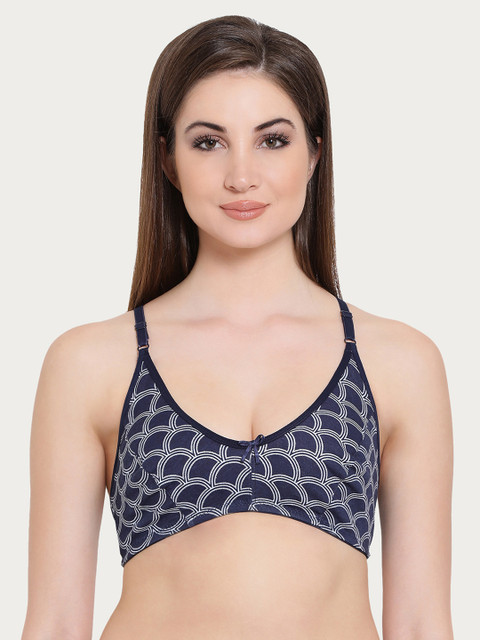 

Clovia Navy Blue & White Printed Non-Wired Non Padded Everyday Bra BR0922Z0832B