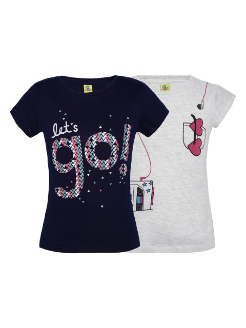 

Punkster Girls Pack of 2 Printed T-shirts, Navy blue