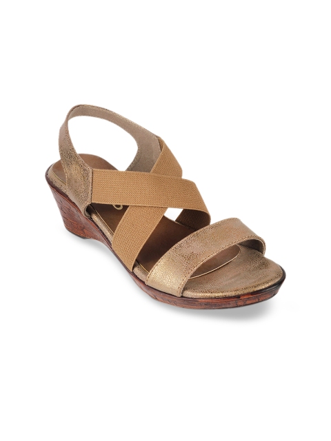 

SOLE HEAD Women Muted Gold-Toned & Brown Colourblocked Heels