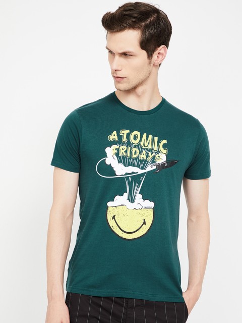 

Smiley World Men Green Printed Round Neck T-shirt