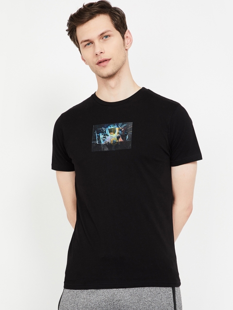 

Smiley World Men Black Printed Round Neck T-shirt