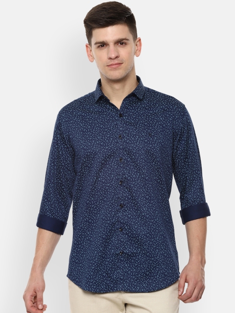 

V Dot Men Navy Blue Slim Fit Printed Casual Shirt