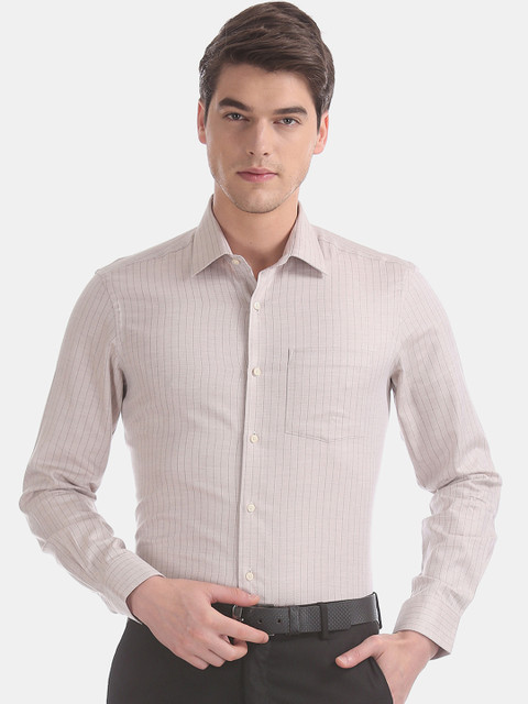 

Arrow Men Beige & Blue Slim Fit Striped Semiformal Shirt