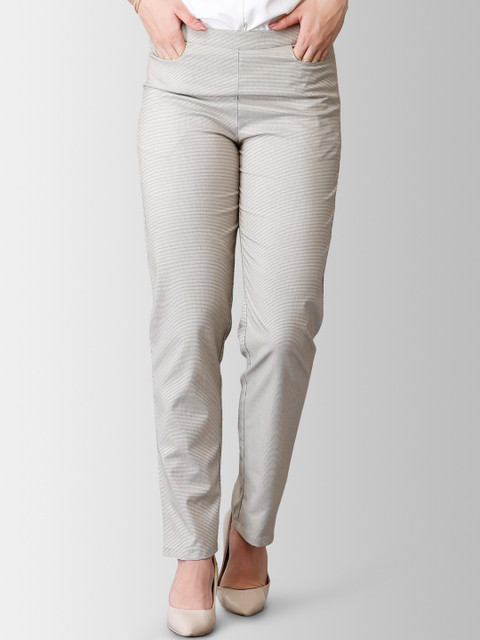 

FableStreet Women Beige Straight Fit Printed Regular Trousers